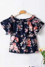 Load image into Gallery viewer, Blue Ruffle Off Shoulder Flounce Sleeve Floral Blouse | Tops/Blouses & Shirts