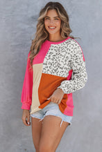 Load image into Gallery viewer, Rose Leopard Patchwork Color Block Ribbed Long Sleeve Top | Tops/Long Sleeve Tops