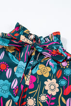 Load image into Gallery viewer, Green Floral Print Puff Sleeve Tied V Neck Blouse | Tops/Blouses & Shirts