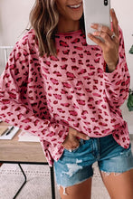 Load image into Gallery viewer, Pink Animal Print Stitching Loose Long Sleeve Top | Tops/Long Sleeve Tops