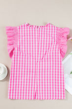 Load image into Gallery viewer, Ruffled Sleeve Top | Rose Red Checkered Blouse
