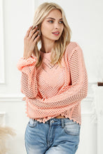 Load image into Gallery viewer, Pink Sweater | Pink Hollowed Eyelets Knit Bell Sleeve