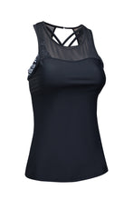 Load image into Gallery viewer, Black 3pcs Mesh Cutout Print Tankini Swimsuit | Swimwear/Tankinis