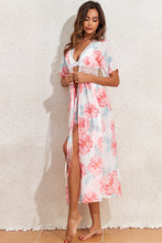 Load image into Gallery viewer, White Floral Print Lace Splicing Knot Front Beach Cover Up | Swimwear/Beach Cover-ups
