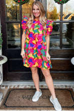 Load image into Gallery viewer, Ruffled Sleeve Dress | Rose Red Abstract Print Shift Dress