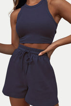 Load image into Gallery viewer, Womens Shorts Set-Round Neck Top and Drawstring Shorts Set | shorts set