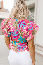 Load image into Gallery viewer, Multicolor Vibrant Floral Print Trimmed Ruffle Sleeve Blouse | Tops/Blouses & Shirts
