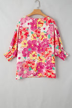 Load image into Gallery viewer, Pink Shirred Cuffs 3/4 Sleeve Floral Blouse | Tops/Blouses & Shirts