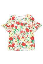 Load image into Gallery viewer, V Neck Blouse | Red Floral Print Ruffled Short Sleeve