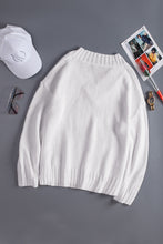 Load image into Gallery viewer, White V neck Drop Shoulder Sweater