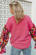 Load image into Gallery viewer, Pink Flower Patchwork Top | Ruffled Sleeve Ribbed Knit