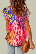 Load image into Gallery viewer, Womens Blouse | Ruffled Printed Tie Neck Cap Sleeve Blouse | Top