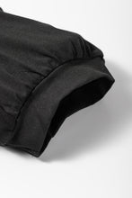 Load image into Gallery viewer, Black Notched Neck Pleated Puff Sleeve Shift T-shirt Dress | Dresses/T Shirt Dresses