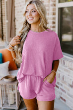 Load image into Gallery viewer, Phalaenopsis Ribbed Textured Knit Loose Fit Tee and Shorts Set | Two Piece Sets/Short Sets