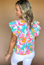 Load image into Gallery viewer, Multicolour Abstract Print Notched Neck Flutter Sleeve Blouse | Tops/Blouses & Shirts