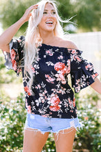 Load image into Gallery viewer, Blue Ruffle Off Shoulder Flounce Sleeve Floral Blouse | Tops/Blouses & Shirts