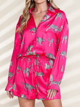 Load image into Gallery viewer, Pink LoungeWear Set | Animal Button Up Shirt Shorts Set