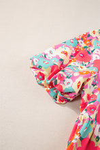 Load image into Gallery viewer, Multicolour Boho Floral Short Puff Sleeve Babydoll Blouse | Tops/Blouses & Shirts
