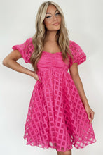 Load image into Gallery viewer, Strawberry Pink Checkered Puff Sleeve Babydoll Dress | Dresses/Mini Dresses