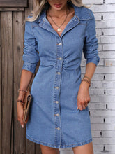 Load image into Gallery viewer, Denim Dress | Ruched Button Up Long Sleeve Dress