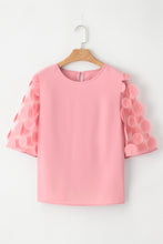 Load image into Gallery viewer, Half Sleeve Blouse | Dusty Pink Contrast Applique Mesh Top