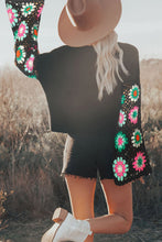 Load image into Gallery viewer, Black Floral Crochet Bell Sleeve Loose Sweater | Tops/Sweaters & Cardigans