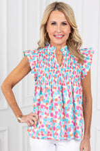 Load image into Gallery viewer, Sky Blue Shirred Yoke Ruffled Abstract Printed Blouse