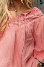 Load image into Gallery viewer, Textured Pink Tie Neck Blouse