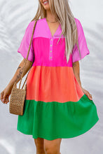 Load image into Gallery viewer, Multicolor Color Block Tiered Puff Sleeve Dress | Dresses/Mini Dresses