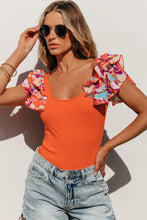 Load image into Gallery viewer, Orange Ribbed Knit Tiered Ruffled Sleeve Bodysuit | Tops/Bodysuits