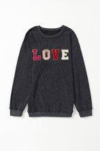 Load image into Gallery viewer, Black Sequin LOVE Chenille Embroidered Graphic Corded Sweatshirt