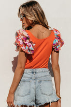 Load image into Gallery viewer, Orange Ribbed Knit Tiered Ruffled Sleeve Bodysuit | Tops/Bodysuits