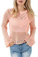 Load image into Gallery viewer, Pink Sweater | Pink Hollowed Eyelets Knit Bell Sleeve