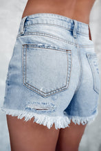 Load image into Gallery viewer, Light Blue Distressed Ripped Raw Hem High Waist Denim Shorts | Bottoms/Denim Shorts