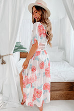 Load image into Gallery viewer, White Floral Print Lace Splicing Knot Front Beach Cover Up | Swimwear/Beach Cover-ups