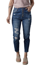 Load image into Gallery viewer, Blue Distressed Button Fly High Waist Skinny Jeans | Bottoms/Jeans