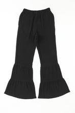 Load image into Gallery viewer, Black Textured High Waist Ruffled Bell Bottom Pants | Bottoms/Pants & Culotte