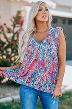 Load image into Gallery viewer, Boho Pattern Print Flounce V Neck Tank Top | Tops/Tank Tops