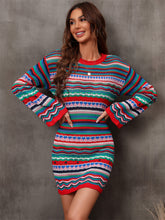 Load image into Gallery viewer, Sweater Dress | Multicolored Stripe Dropped Shoulder