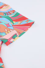 Load image into Gallery viewer, Multicolor Boho Abstract Pattern Split V Neck Flowy Blouse | Tops/Blouses & Shirts