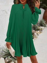 Load image into Gallery viewer, Pleated Mini Dress | Tie Neck Flounce Sleeve