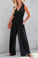 Load image into Gallery viewer, Black Deep V Pleated Crisscross Wide Leg Backless Jumpsuit | Bottoms/Jumpsuits & Rompers
