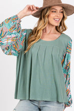 Load image into Gallery viewer, Bubble Sleeve Top | Round Neck Printed Blouse