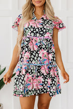 Load image into Gallery viewer, Pink Floral Ricrac Embellished Tiered Mini Dress | Dresses/Floral Dresses
