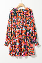 Load image into Gallery viewer, Mini Dress | Printed Tie Neck Lantern Sleeve