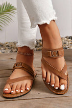 Load image into Gallery viewer, Chestnut Cross Toe Metal Buckle Leathered Flat Slippers | Shoes & Bags/Slippers