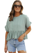 Load image into Gallery viewer, Laurel Green Textured Ruffled Hem Short Sleeve Blouse | Tops/Blouses & Shirts