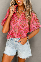 Load image into Gallery viewer, Rose Red Floral Print Wide Short Sleeve Loose Shirt | Tops/Blouses & Shirts