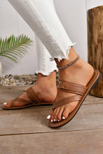 Load image into Gallery viewer, Chestnut Cross Toe Metal Buckle Leathered Flat Slippers | Shoes & Bags/Slippers