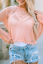 Load image into Gallery viewer, Pink Sweater | Pink Hollowed Eyelets Knit Bell Sleeve